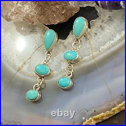 Vintage Native American Silver 3 Sleeping Beauty Turquoise Dangle Earrings