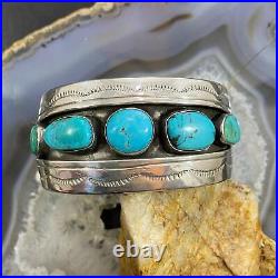 Vintage Native American Silver 5 Kingman Turquoise Shadow Box Bracelet For Women