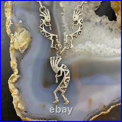Vintage Native American Silver 5 Kokopelli Adjustable Necklace For Women