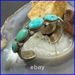 Vintage Native American Silver 5 Large Oval Turquoise Bracelet For Women
