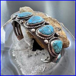 Vintage Native American Silver 7 Turquoise Decorated Flexible Bracelet For Men