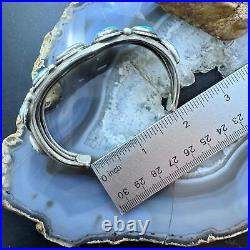 Vintage Native American Silver 7 Turquoise Decorated Flexible Bracelet For Men