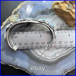 Vintage Native American Silver 7 Turquoise Decorated Flexible Bracelet For Men