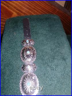 Vintage Native American Silver And Turquoise Concho Belt