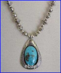 Vintage Native American Silver & Bisbee Turquoise Necklace
