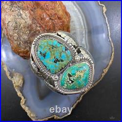 Vintage Native American Silver Cactus Leaves & Turquoise Bracelet For Women