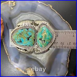 Vintage Native American Silver Cactus Leaves & Turquoise Bracelet For Women