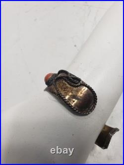 Vintage Native American Silver Cuff With Coral Stone & Horses Pre Owned