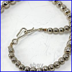 Vintage Native American Silver Graduated Bead Necklace 28? SEE VIDEO