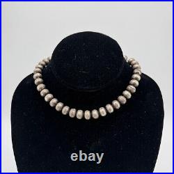 Vintage Native American Silver Graduated Stamped Bench Bead Choker Necklace 37g