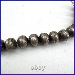 Vintage Native American Silver Graduated Stamped Bench Bead Choker Necklace 37g