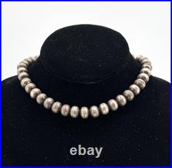 Vintage Native American Silver Graduated Stamped Bench Bead Choker Necklace 37g