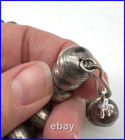 Vintage Native American Silver Graduated Stamped Bench Bead Choker Necklace 37g