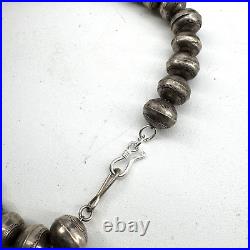 Vintage Native American Silver Graduated Stamped Bench Bead Choker Necklace 37g Vintage Native American Silver Graduated Stamped Bench Bead Choker Necklace 37g