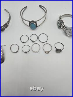 Vintage Native American Silver Jewelry Lot Rings, bracelets, earring And Watch