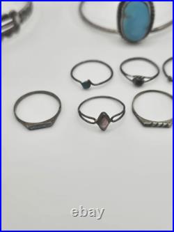 Vintage Native American Silver Jewelry Lot Rings, bracelets, earring And Watch