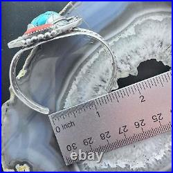 Vintage Native American Silver Kingman Turquoise & Coral Bracelet For Women