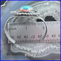 Vintage Native American Silver Kingman Turquoise & Coral Bracelet For Women