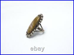 Vintage Native American Silver Large Oval Agate Ring, size 5.25