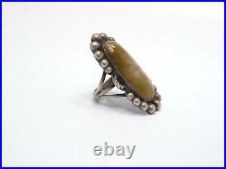 Vintage Native American Silver Large Oval Agate Ring, size 5.25