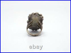 Vintage Native American Silver Large Oval Agate Ring, size 5.25
