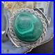 Vintage Native American Silver Large Rounded Malachite Decorated Cuff For Women