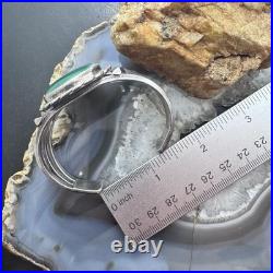 Vintage Native American Silver Large Rounded Malachite Decorated Cuff For Women