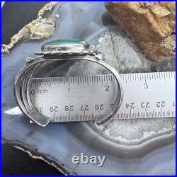 Vintage Native American Silver Large Rounded Malachite Decorated Cuff For Women