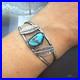 Vintage Native American Silver Leaf & Turquoise Split Shank Bracelet For Women