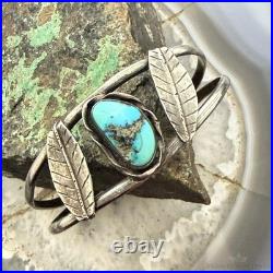 Vintage Native American Silver Leaf & Turquoise Split Shank Bracelet For Women