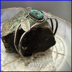 Vintage Native American Silver Leaf & Turquoise Split Shank Bracelet For Women