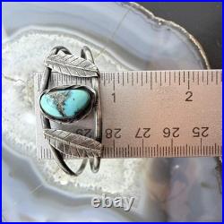 Vintage Native American Silver Leaf & Turquoise Split Shank Bracelet For Women