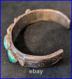 Vintage Native American Silver Nugget Turquoise Narrow Cuff Bracelet, E or EE