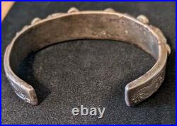 Vintage Native American Silver Nugget Turquoise Narrow Cuff Bracelet, E or EE