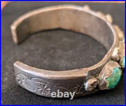 Vintage Native American Silver Nugget Turquoise Narrow Cuff Bracelet, E or EE