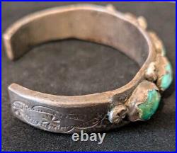 Vintage Native American Silver Nugget Turquoise Narrow Cuff Bracelet, E or EE