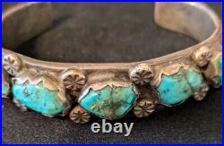 Vintage Native American Silver Nugget Turquoise Narrow Cuff Bracelet, E or EE