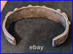 Vintage Native American Silver Nugget Turquoise Narrow Cuff Bracelet, E or EE