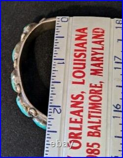 Vintage Native American Silver Nugget Turquoise Narrow Cuff Bracelet, E or EE