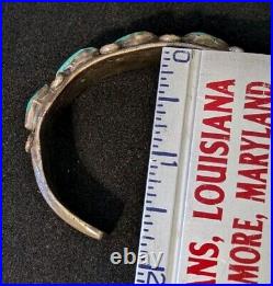 Vintage Native American Silver Nugget Turquoise Narrow Cuff Bracelet, E or EE