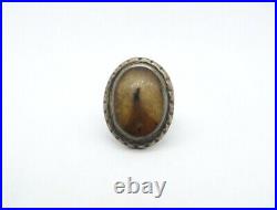Vintage Native American Silver Oval Agate Large Ring, size 8.75