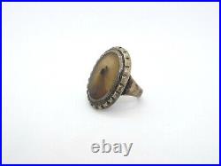 Vintage Native American Silver Oval Agate Large Ring, size 8.75