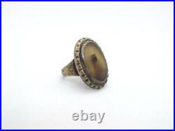 Vintage Native American Silver Oval Agate Large Ring, size 8.75