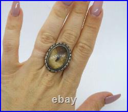 Vintage Native American Silver Oval Agate Large Ring, size 8.75