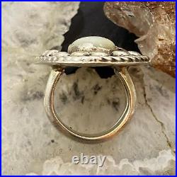 Vintage Native American Silver Oval MOP Decorated Ring Size 6.25 For Women