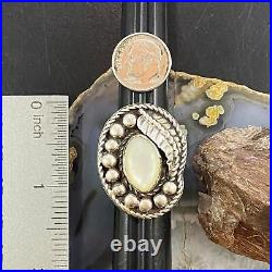 Vintage Native American Silver Oval MOP Decorated Ring Size 6.25 For Women