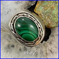 Vintage Native American Silver Oval Malachite Shield Ring Size 11 For Men