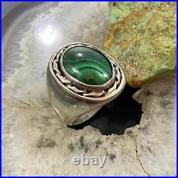 Vintage Native American Silver Oval Malachite Shield Ring Size 11 For Men