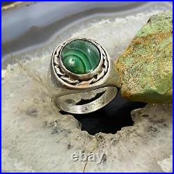 Vintage Native American Silver Oval Malachite Shield Ring Size 11 For Men