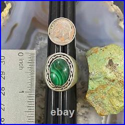 Vintage Native American Silver Oval Malachite Shield Ring Size 11 For Men